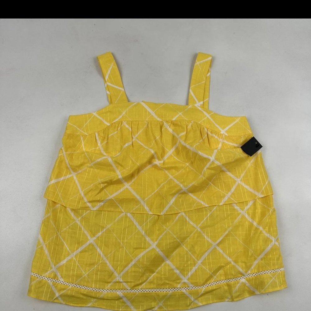 Crown & Ivy Yellow White print Wide Strap Sleeveless Tank Top Cotton XXL - Picture 8 of 10